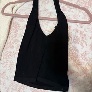 Urban Outfitters Black Ribbed V-Neck Halter Top - Women's